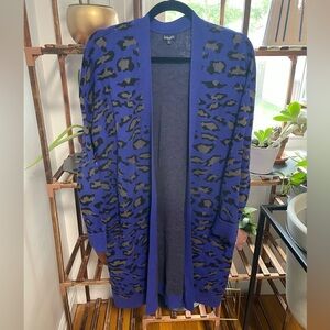 Splendid Blue Leopard Print Cardigan